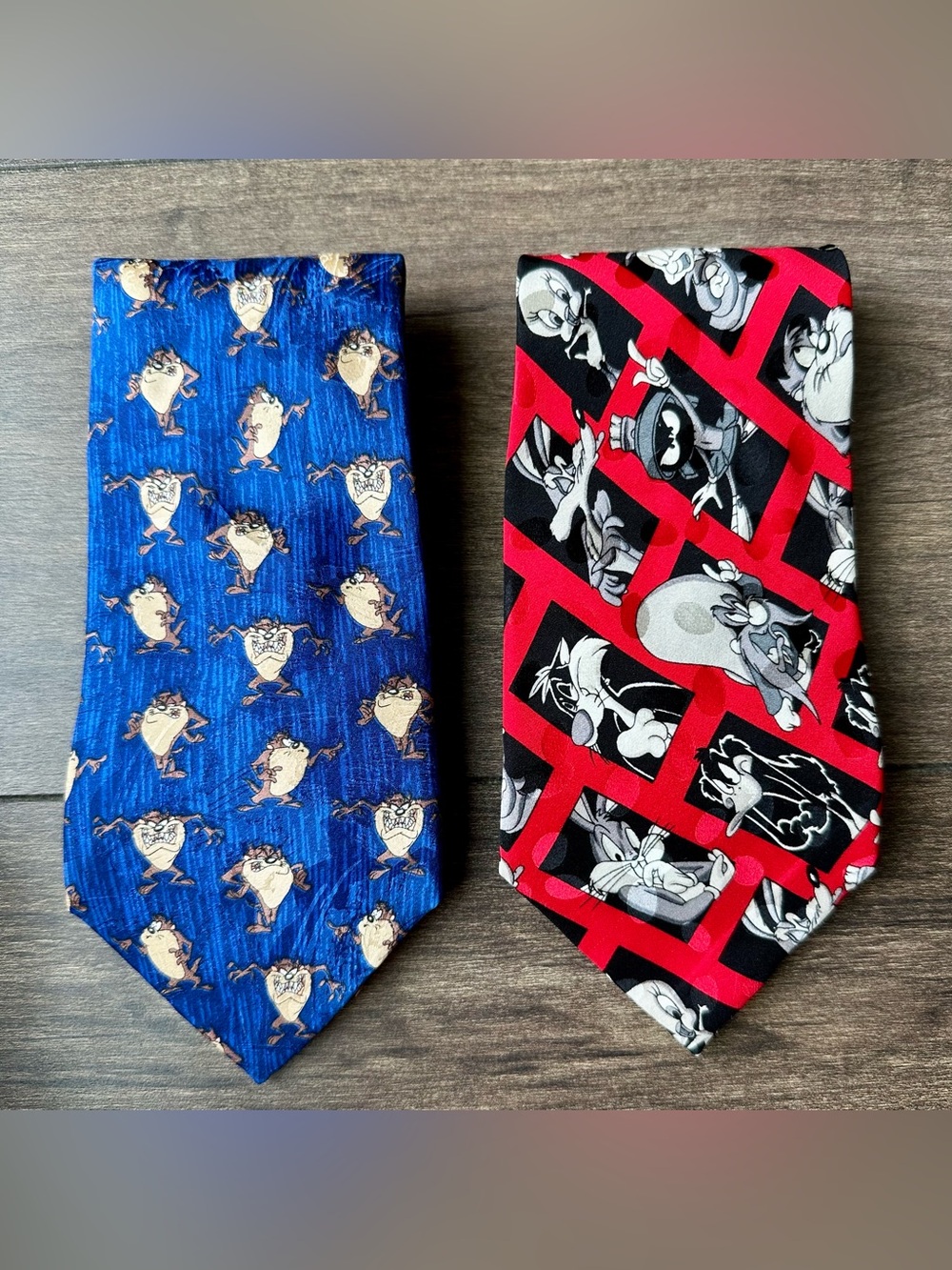 Vintage 90s Looney Tunes Silk Ties - Lot 2 - Taz Bugs Bunny Marvin Retro